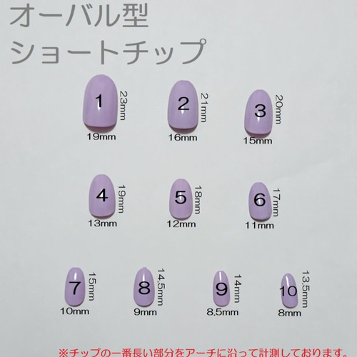 サイズ表】取扱いネイルチップ ネイルチップ（つけ爪） 【長期休業