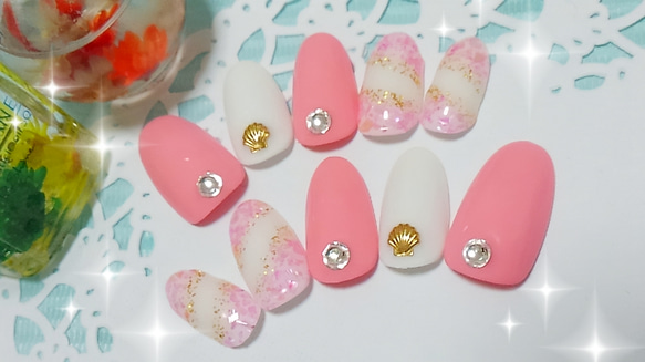 パステルピンク×シェル★Nail 3枚目の画像