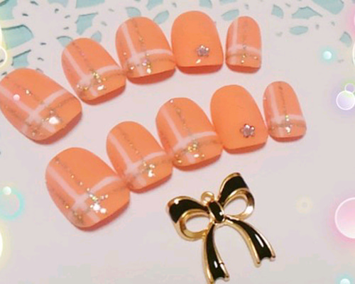 お急ぎ便A♡ ネイルチップ オレンジネイル チェック柄 シンプル 量産型 ハート アプリコットオレンジ☆チェック柄☆Nail お急ぎ便A♡ ネイル