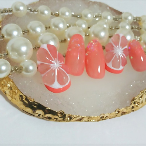 ぷっくり♪ピンクグレープフルーツネイル ネイルチップ（つけ爪