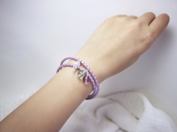 『小幸運-氣質紫』天然螢石、925銀飾品＋真皮皮繩手鍊 -Aki's design 第4張的照片