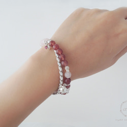 『粉紅愛戀』天然草莓水晶、粉水晶＋925銀飾品＋真皮皮繩手鍊 -Aki's design 第3張的照片