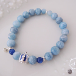 『Aquamarine』天然海藍寶石＋藍晶石＋925銀飾品＋日本蠶絲彈性繩 -Aki's design 第1張的照片