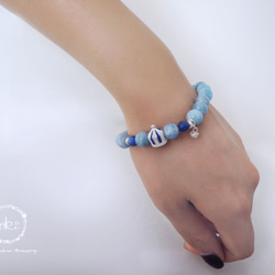 『Aquamarine』天然海藍寶石＋藍晶石＋925銀飾品＋日本蠶絲彈性繩 -Aki's design 第4張的照片