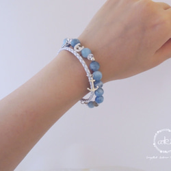 『感受之心』天然海藍寶、拉長石、白水晶＋925銀飾品＋真皮皮繩手鍊 -Aki's design 第4張的照片