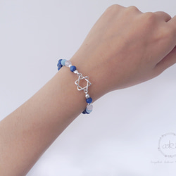 天然藍晶石+アクアマリン結晶925 +ピンク+シルバージュエリー日本の絹​​弾性コード-Akiのデザイン」六角形の心 &quot 3枚目の画像