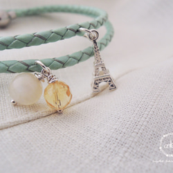 『小幸運-湖水綠』天然月光石、黃水晶、925銀飾品＋真皮皮繩手鍊 -Aki's design 第2張的照片