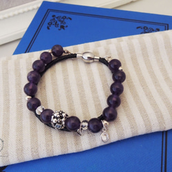 售完『幸福的智慧』天然紫水晶＋白水晶＋925銀飾品＋真皮皮繩手鍊 -Aki's design 第2張的照片