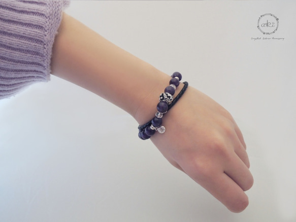 售完『幸福的智慧』天然紫水晶＋白水晶＋925銀飾品＋真皮皮繩手鍊 -Aki's design 第5張的照片