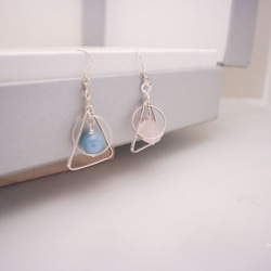 『方圓之間』海藍寶石、方形粉晶925銀耳環(可改夾式) -Aki's design 第2張的照片