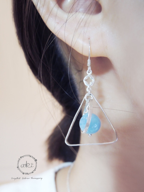 『方圓之間』海藍寶石、方形粉晶925銀耳環(可改夾式) -Aki's design 第4張的照片