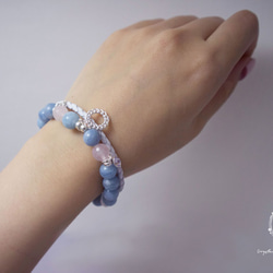 『你口中的平靜舒心』天然海藍寶石、粉水晶＋925銀飾品＋真皮皮繩手鍊 -Aki's design 第7張的照片