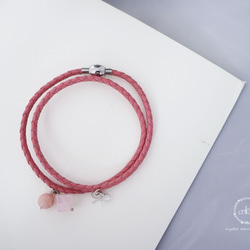 『小幸運-桃紅』天然粉水晶、粉紅澳寶、925銀飾品＋真皮皮繩手鍊 -Aki's design 第3張的照片