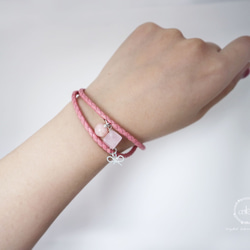 『小幸運-桃紅』天然粉水晶、粉紅澳寶、925銀飾品＋真皮皮繩手鍊 -Aki's design 第4張的照片
