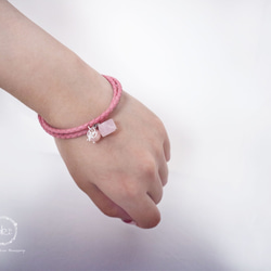 『小幸運-桃紅』天然粉水晶、粉紅澳寶、925銀飾品＋真皮皮繩手鍊 -Aki's design 第5張的照片