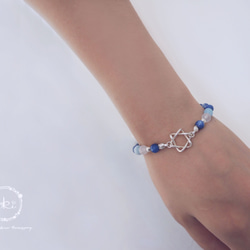 『心靈裡的六芒星』天然藍晶石＋海藍寶石＋粉水晶＋925銀飾＋日本蠶絲彈性繩-Aki's design 第4張的照片