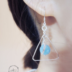 售完『方圓之間』海藍寶石、方形粉晶925銀耳環(可改夾式) -Aki's design 第4張的照片