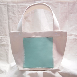 手工帆布包  方塊造型 手提包 托特包 馬卡龍綠皮革 第2張的照片