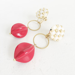 Vintage Cube Botton Earrings / Red 4枚目の画像