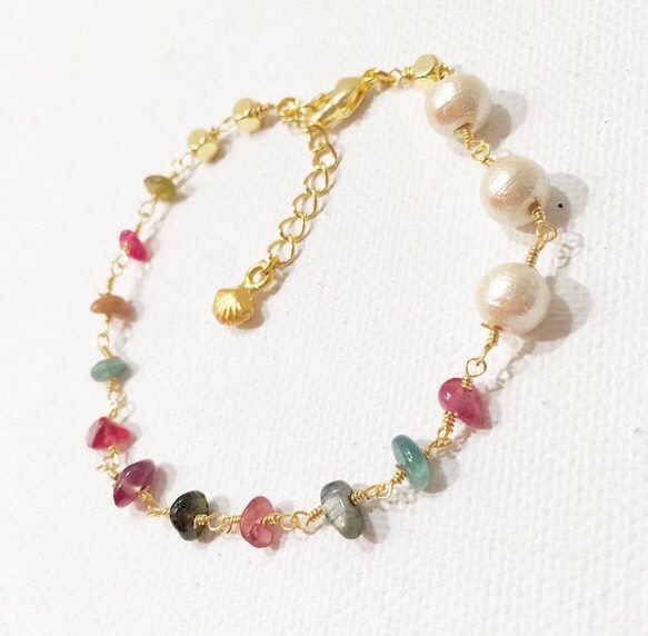 再販〉Shell charm bracelet-トルマリン- 2枚目の画像