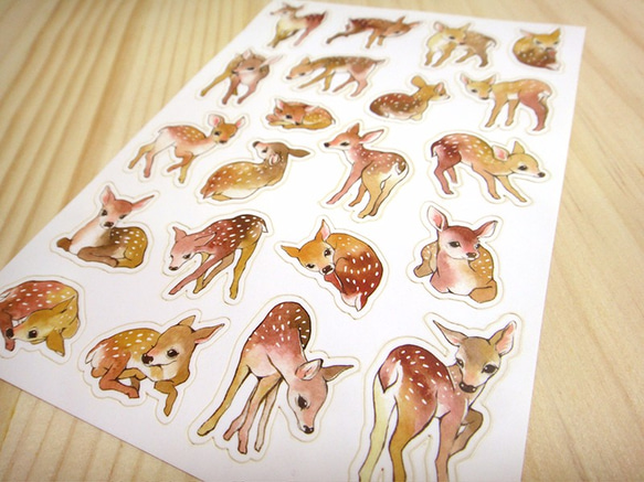 歪的工作室-花鹿+貓頭鷹組合貼紙包(含明信片) 第4張的照片