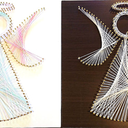 【受注】 自分でピンを打つこともできる 型紙 テキスト付き 「天使」 糸かけあーとキット 30cm角 2枚目の画像