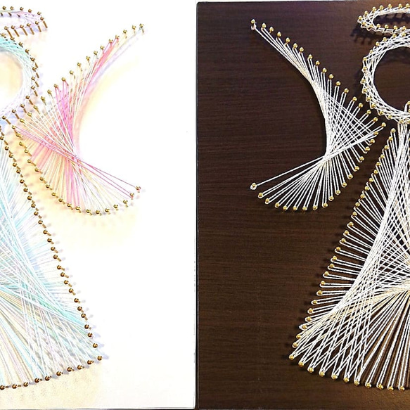 【受注】 自分でピンを打つこともできる 型紙 テキスト付き 「天使」 糸かけあーとキット 30cm角 2枚目の画像