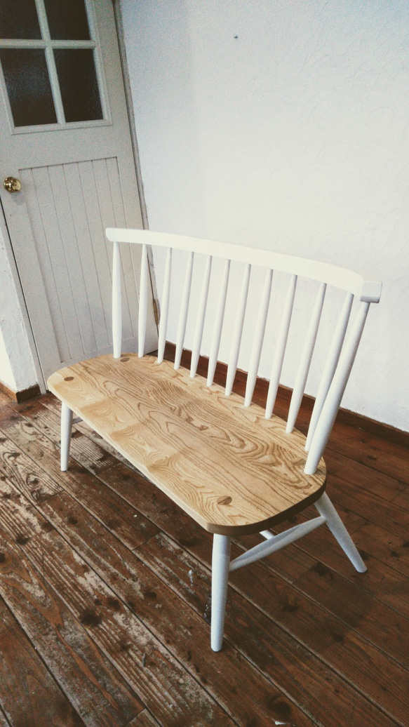 ホワイトナチュラル・ウィンザーベンチ[二人掛け][横幅126cm][座面