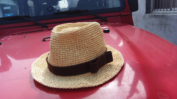 布莉安娜手作織物/寬帽沿拉菲草紳士帽/手工設計帽 第1張的照片