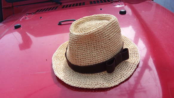 布莉安娜手作織物/寬帽沿拉菲草紳士帽/手工設計帽 第3張的照片
