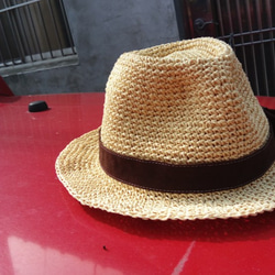 布莉安娜手作織物/寬帽沿拉菲草紳士帽/手工設計帽 第4張的照片