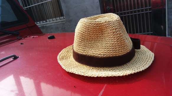 布莉安娜手作織物/寬帽沿拉菲草紳士帽/手工設計帽 第4張的照片