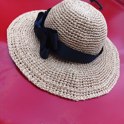 布莉安娜手作織物/大蝴蝶結拉菲草帽/手工設計帽 第2張的照片