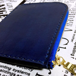 [野小孩手工皮件]L型拉鍊零錢包-寶藍色 第2張的照片