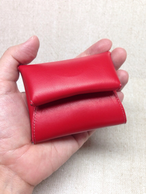 革製 ぷっくりコインケース (赤) 4枚目の画像