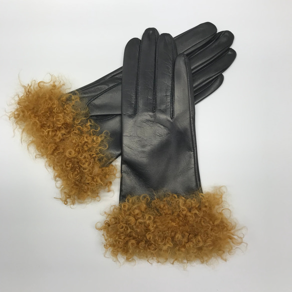 革手袋 [165] 超個性的  黒×黄のファー 1枚目の画像