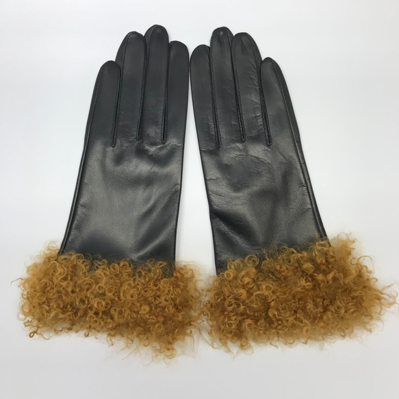 革手袋 [165] 超個性的  黒×黄のファー 2枚目の画像