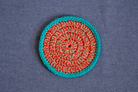 。tsuixtsui。編織杯墊圓形-橘藍綠 第1張的照片
