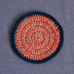 。tsuixtsui。編織杯墊圓形-橘深藍 第1張的照片