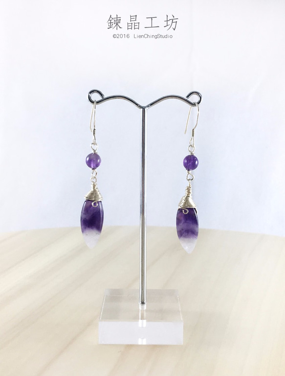 【鍊晶工坊】 夢幻紫水晶純銀耳勾　Amethyst Sterling Silver Earing 第2張的照片