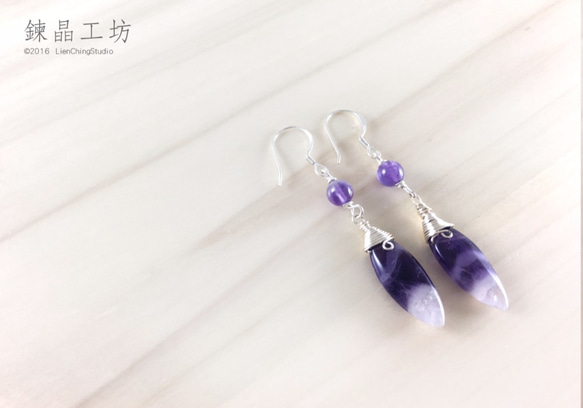 【鍊晶工坊】 夢幻紫水晶純銀耳勾　Amethyst Sterling Silver Earing 第3張的照片