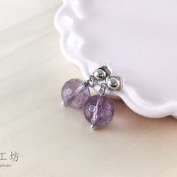 【鍊晶工坊】 切角珠紫水晶耳勾　Amethyst Cutting Bead Earing 第1張的照片