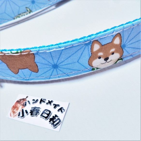 柴犬と麻の葉柄　犬用首輪　PPテープベース（全４色から受注製作可） 2枚目の画像