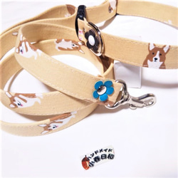 コーギー柄の犬用首輪とリードセット 1枚目の画像
