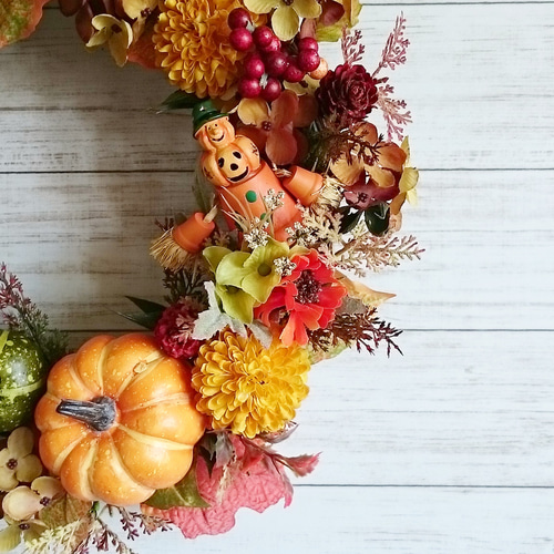 えだまめ♡ハロウィン♡フラワーリース ジャックオランタンのハロウィンリース アートフラワー 花