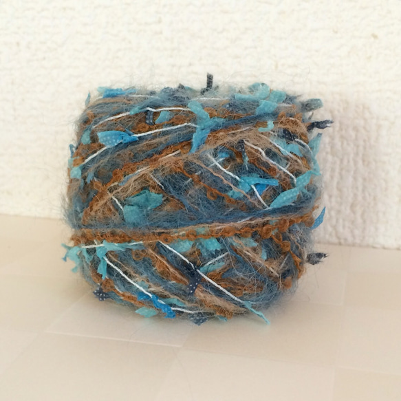 引き揃え毛糸玉*ナイトブルー×ブラウンループ×スラリットヤーン 毛糸