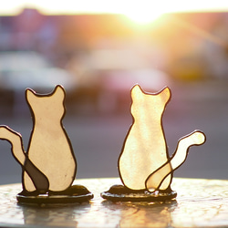 「長崎発！尾曲がり猫にゃん(ペア)」ステンドグラス 2枚目の画像