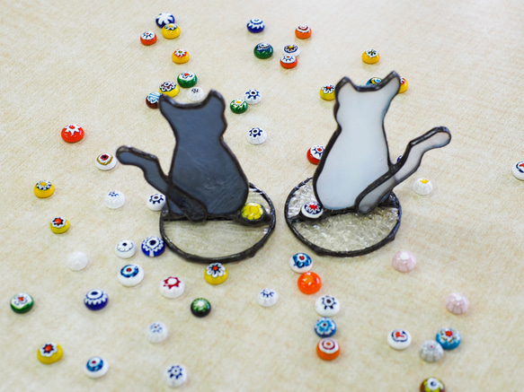 「長崎発！尾曲がり猫にゃん(ペア)」ステンドグラス 3枚目の画像