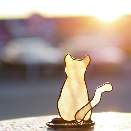長崎発！尾曲がり猫にゃん(白猫)」ステンドグラス その他インテリア