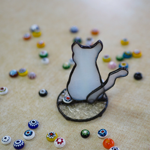 長崎発！尾曲がり猫にゃん(白猫)」ステンドグラス その他インテリア
